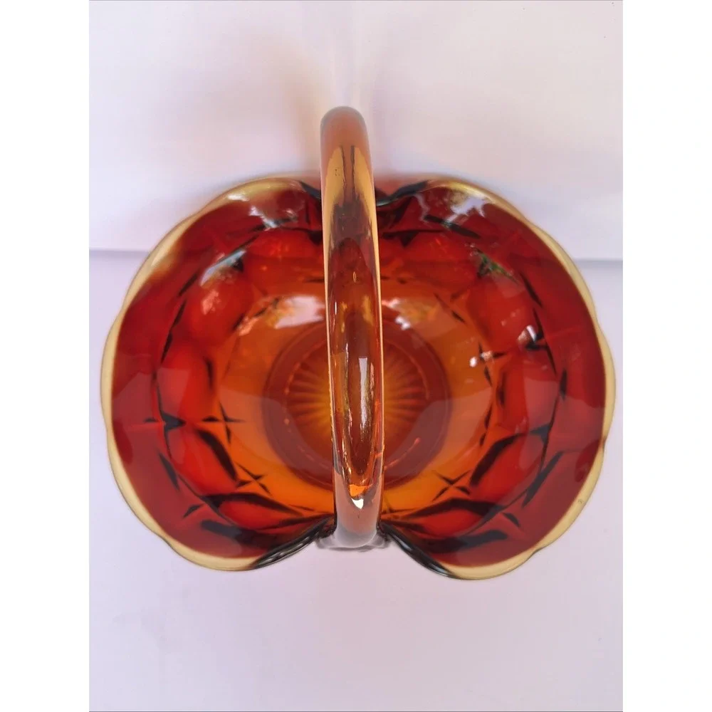 VTG Amberina Glass Basket sunset signed JD artist Jim Dunlavy Red Yellow GLOWS
